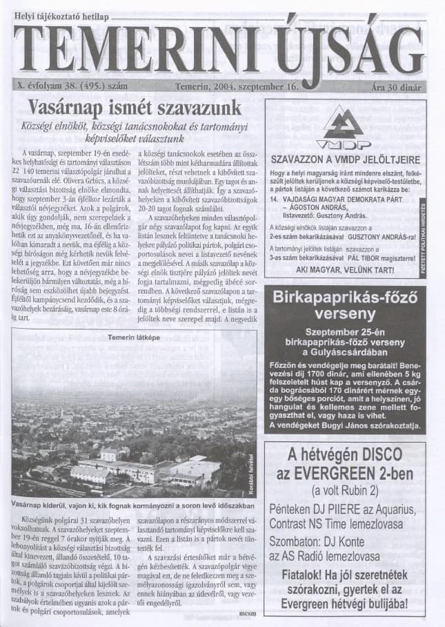 Temerini Újság, 10. évf. 2004. szeptember 16. 38. sz.