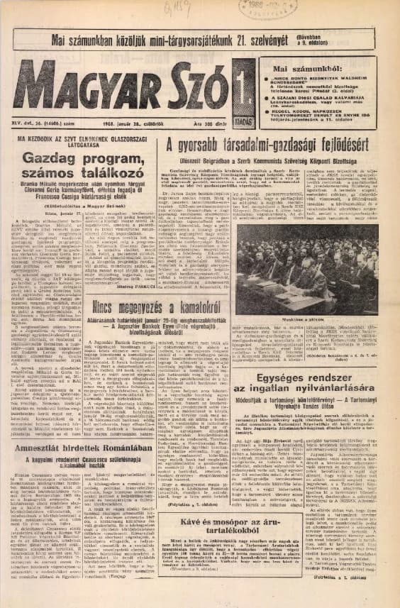 Magyar Szó, 45. évf. 1988. január 28. 26. sz. 1–20. oldal