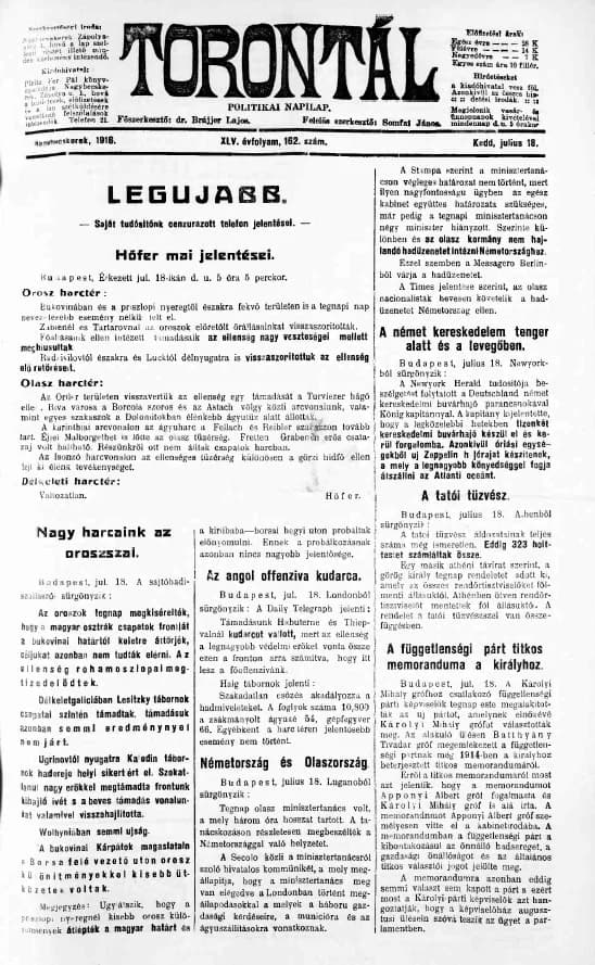 Torontál, 45. évf. 1916. július 18. 162. sz.