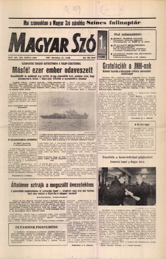 Magyar Szó, 44. évf. 1987. december 22. 350. sz. 1–20. oldal