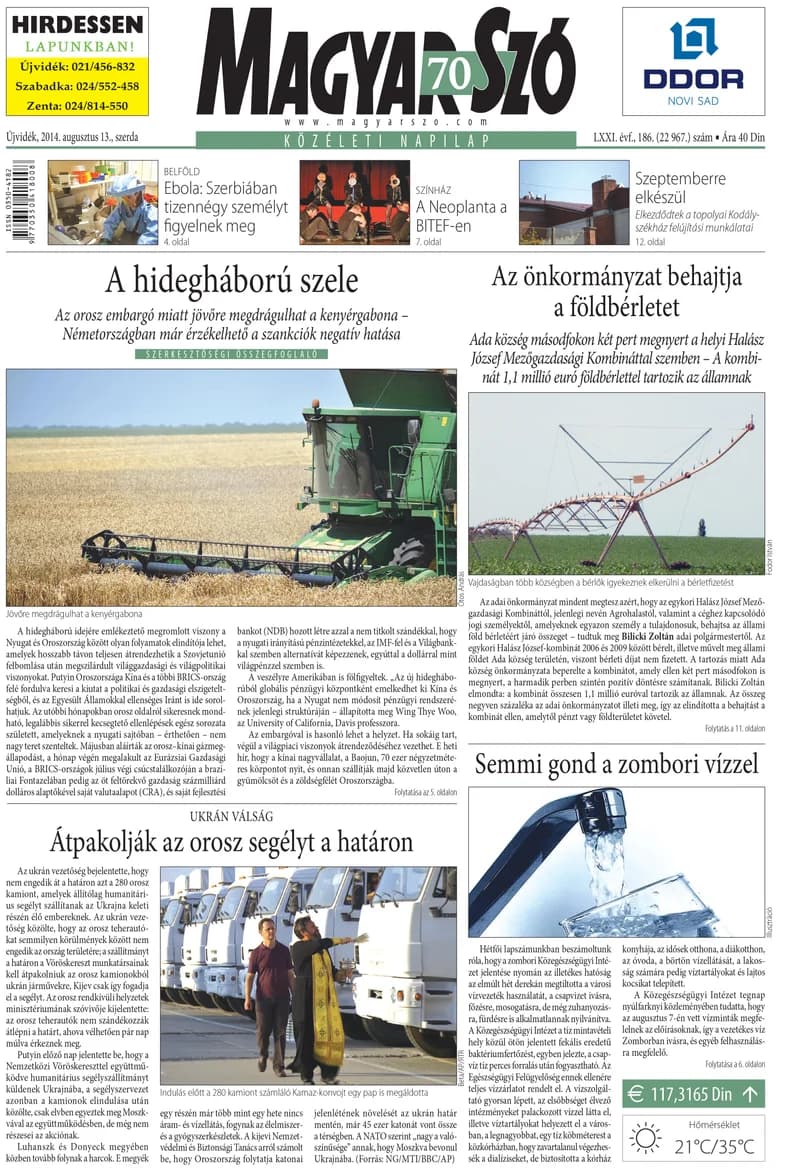 Magyar Szó, 71. évf. 2014. augusztus 13. 186. sz. 1–16. oldal