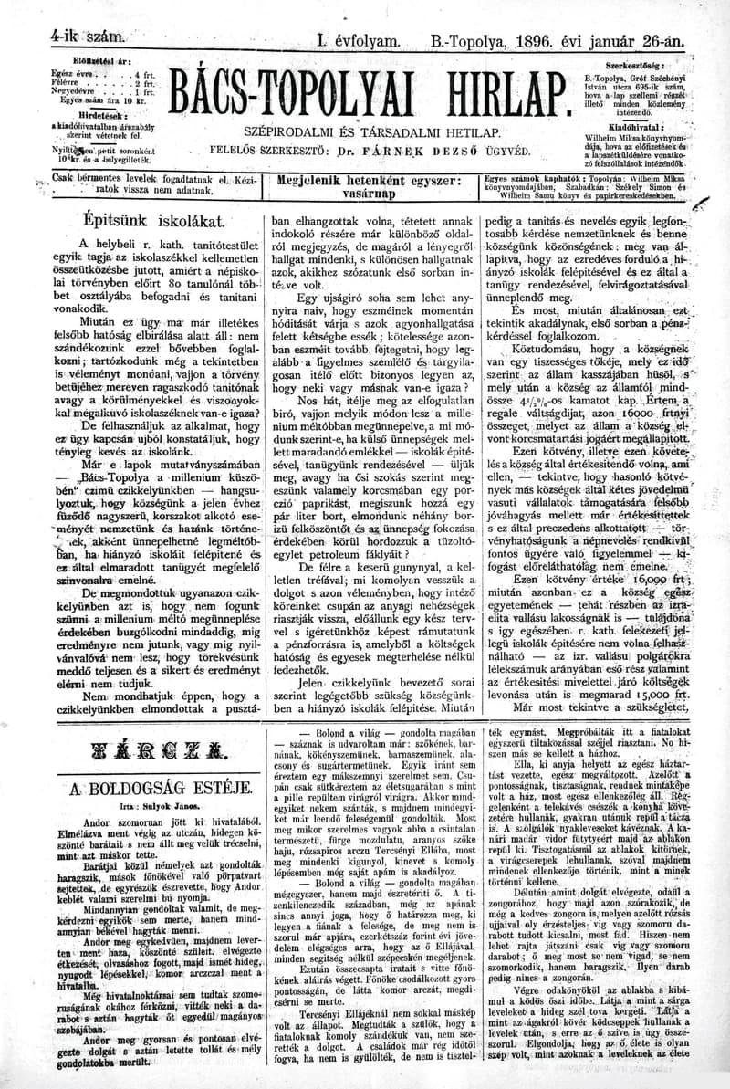 Bács-Topolyai Hirlap, 1. évf. 1986. január 26. 4. sz.