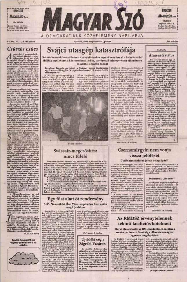 Magyar Szó, 55. évf. 1998. szeptember 4. 211. sz. 1–16. oldal