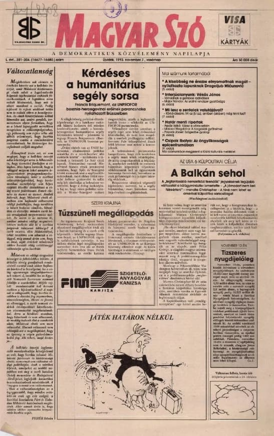 Magyar Szó, 50. évf. 1993. november 7. 301–304. sz. 1–24. oldal