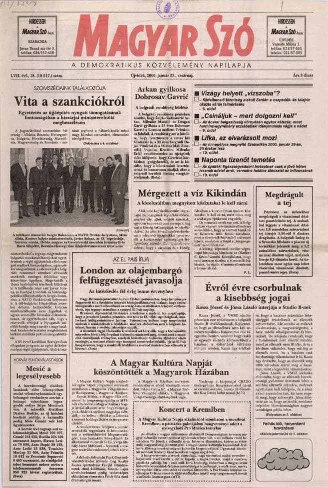 Magyar Szó, 57. évf. 2000. január 23. 18. sz. 1–24. oldal