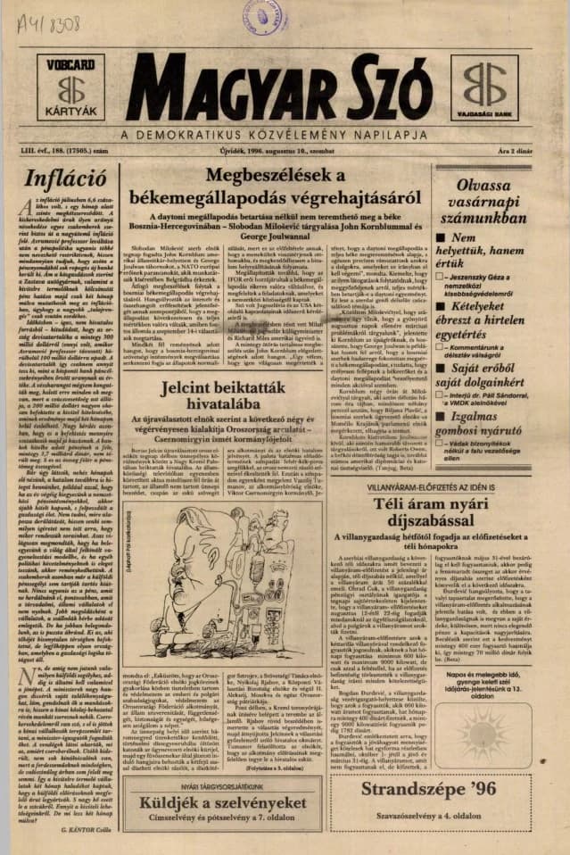 Magyar Szó, 53. évf. 1996. augusztus 10. 188. sz. 1–16. oldal