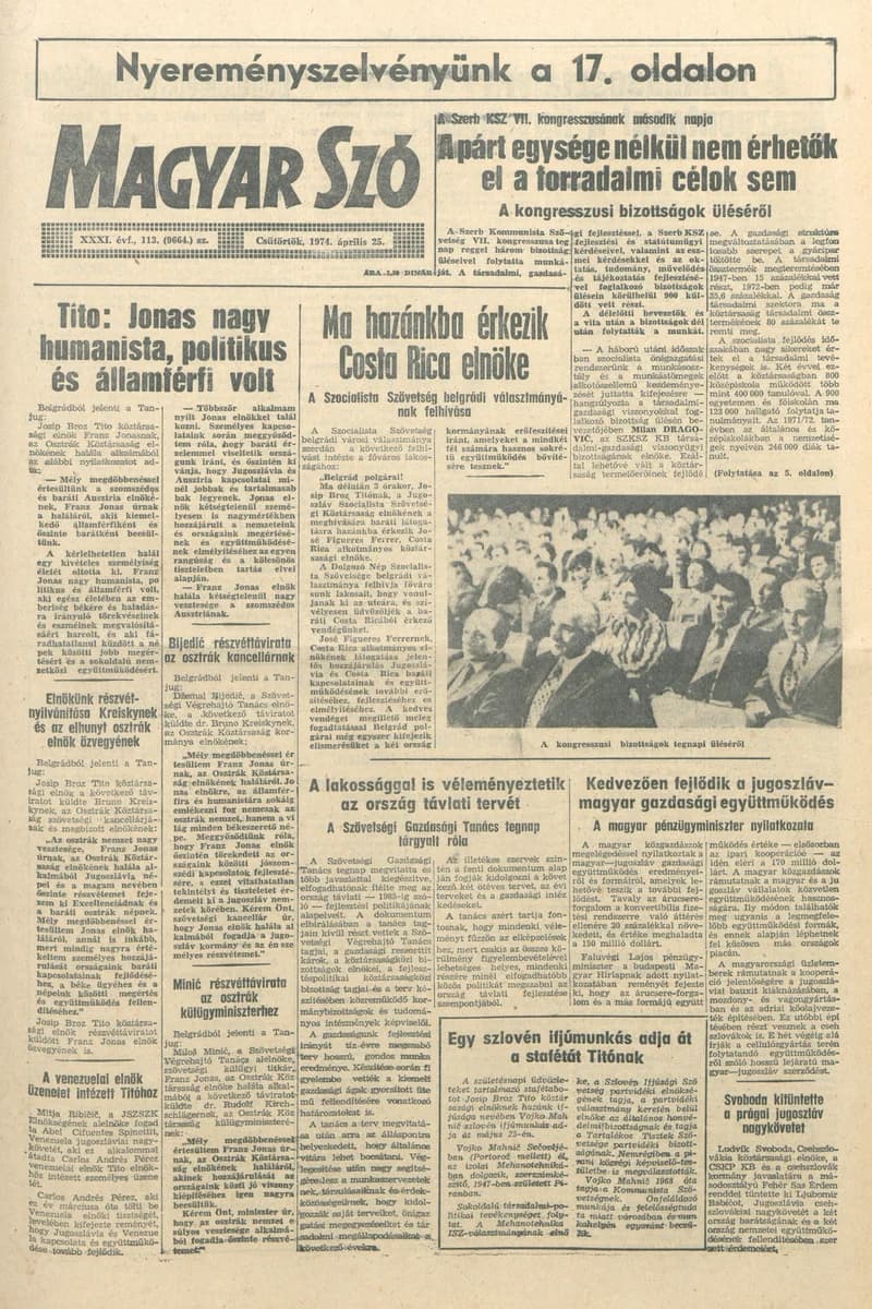 Magyar Szó, 31. évf. 1974. április 25. 113. sz. 1–20. oldal