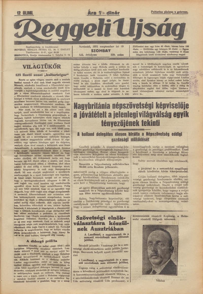 Reggeli Újság, 12. évf. 1931. szeptember 19. 220. sz.