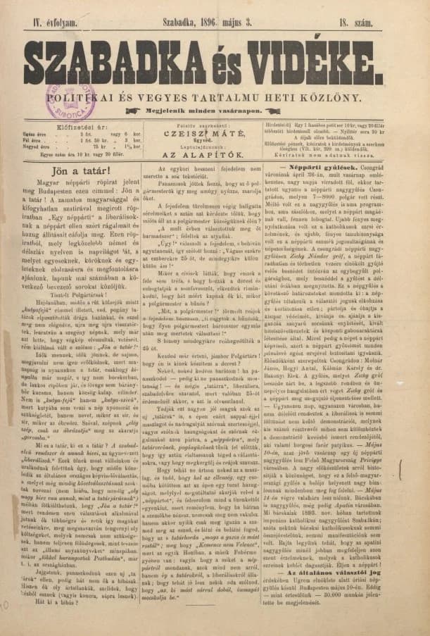 Szabadka és vidéke II, 4. évf. 1896. május 3. 18. sz.