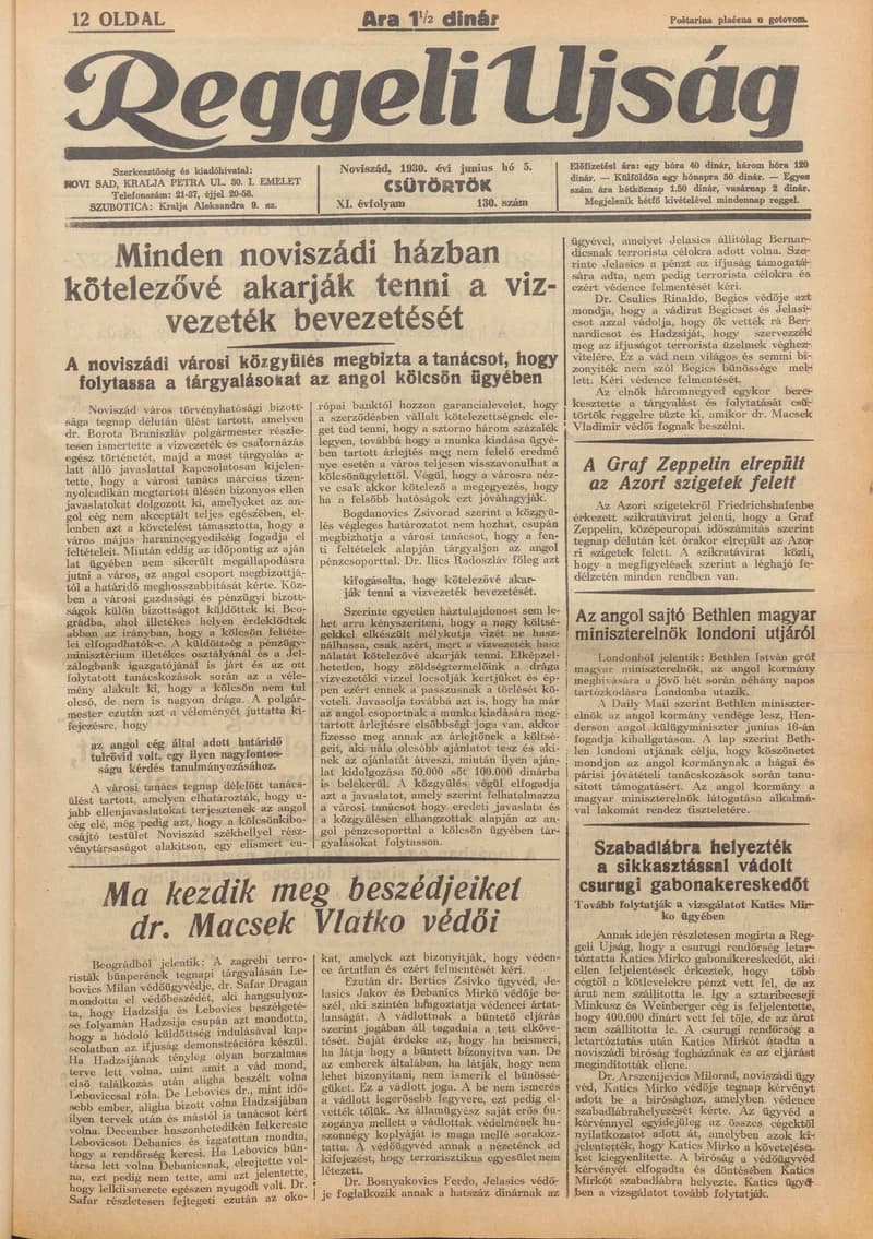 Reggeli Újság, 11. évf. 1930. június 5. 130. sz.