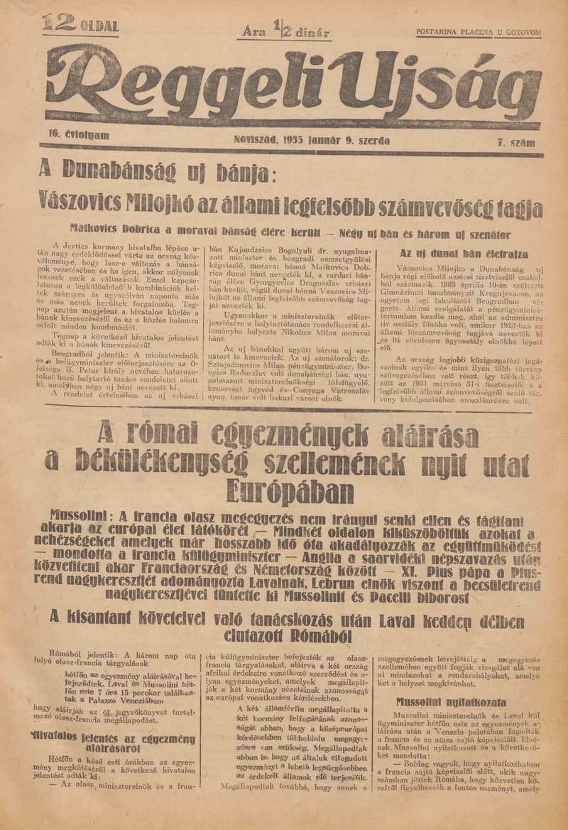 Reggeli Újság, 16. évf. 1935. január 9. 7. sz.