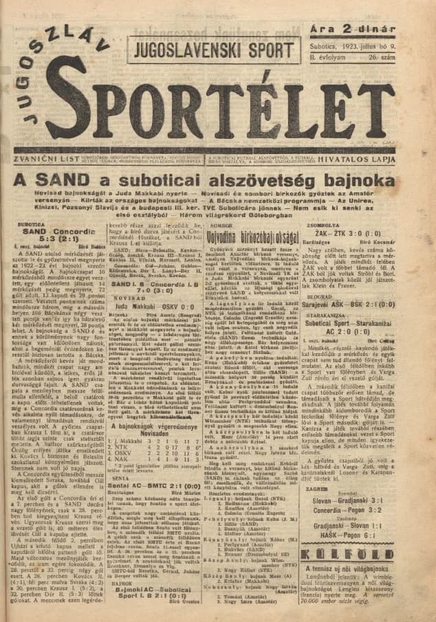 Jugoszláv sportélet, 2. évf. 1923. július 9. 26. sz.