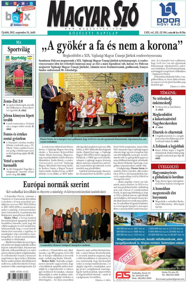 Magyar Szó, 69. évf. 2012. szeptember 24. 222. sz. 1–16. oldal