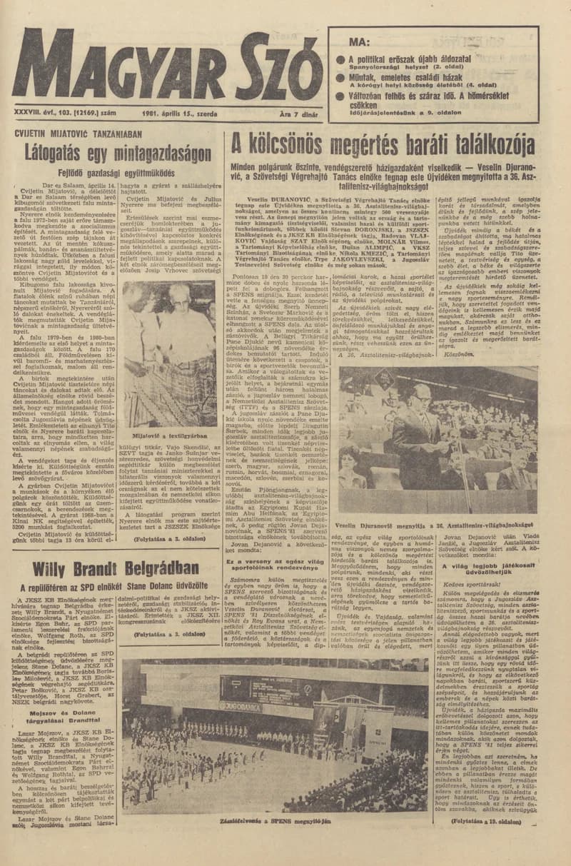 Magyar Szó, 38. évf. 1981. április 15. 103. sz.