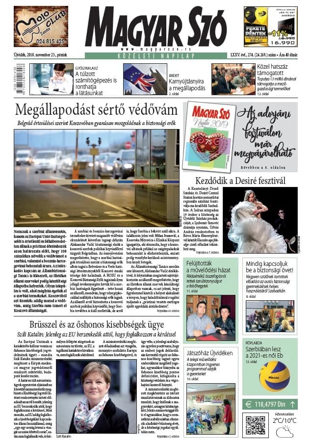 Magyar Szó, 75. évf. 2018. november 23. 274. sz. 1–16. oldal