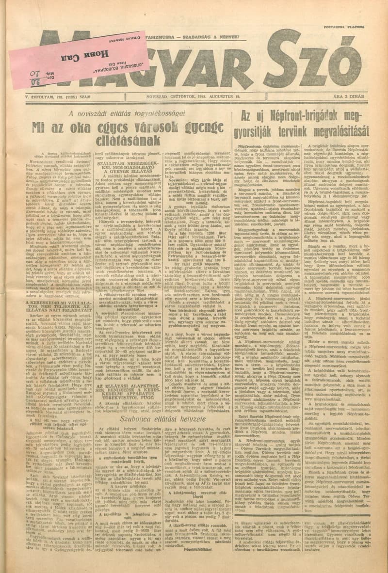 Magyar Szó, 5. évf. 1948. augusztus 19. 198. sz. 1–4. oldal
