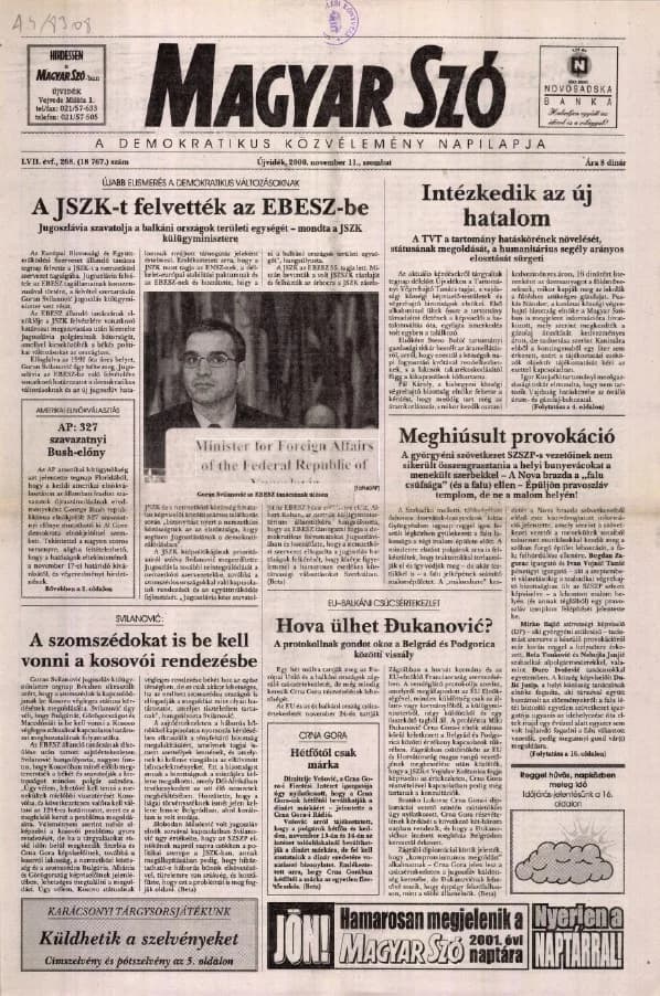 Magyar Szó, 57. évf. 2000. november 11. 268. sz. 1–16. oldal