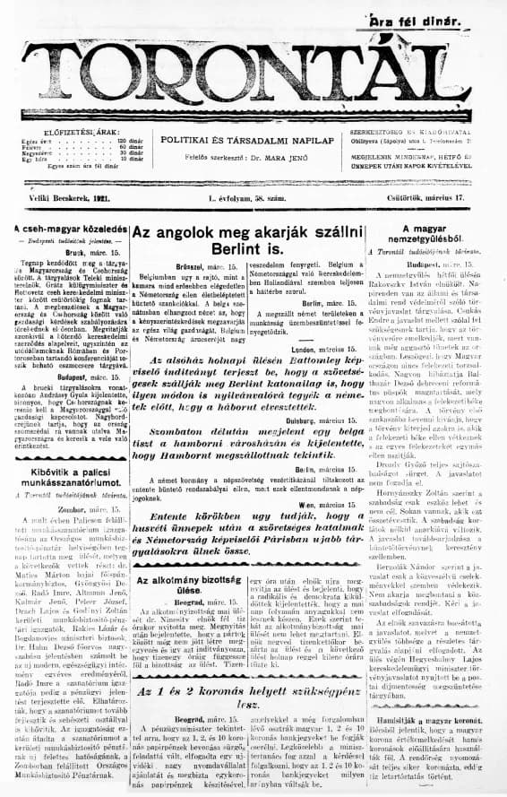 Torontál, 50. évf. 1921. március 17. 58. sz.