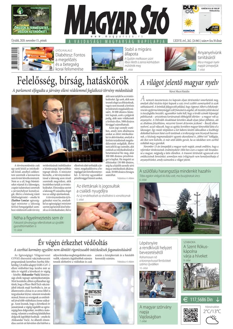 Magyar Szó, 77. évf. 2020. november 13. 262. sz. 1–16. oldal