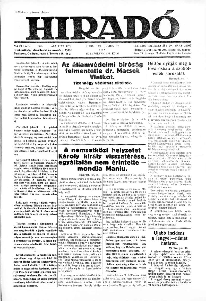 Híradó, 59. évf. 1930. június 17. 138. sz.