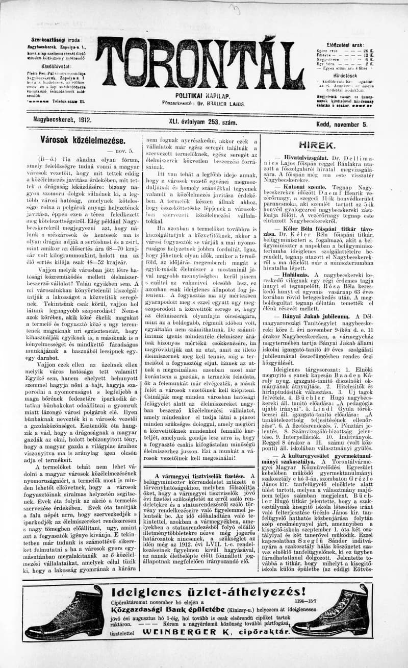 Torontál, 41. évf. 1912. november 5. 253. sz.