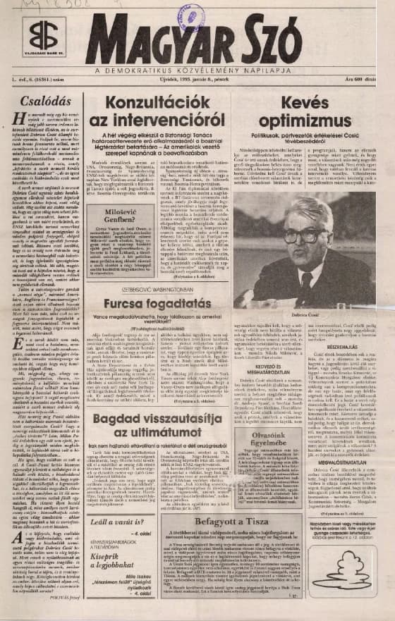 Magyar Szó, 50. évf. 1993. január 8. 6. sz. 1–16. oldal