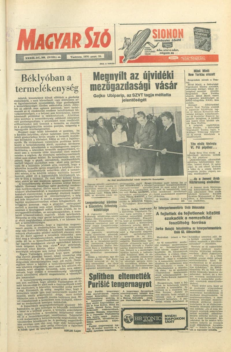 Magyar Szó, 33. évf. 1976. szeptember 26. 266. sz. 1–28. oldal