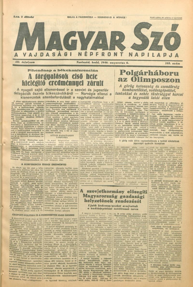 Magyar Szó, 3. évf. 1946. augusztus 6. 185. sz. 1–8. oldal