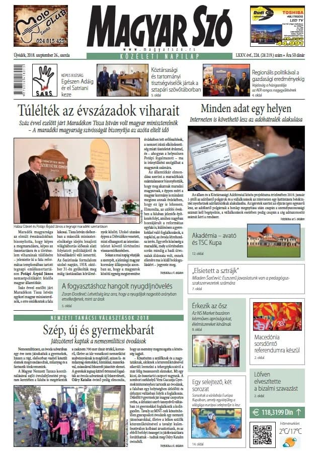 Magyar Szó, 75. évf. 2018. szeptember 26. 224. sz. 1–16. oldal