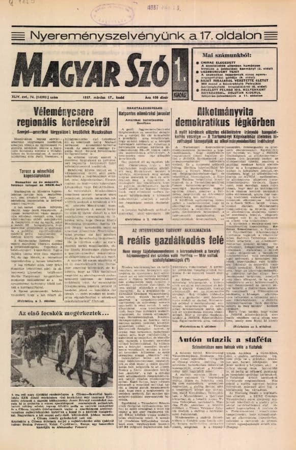 Magyar Szó, 44. évf. 1987. március 17. 74. sz. 1–20. oldal