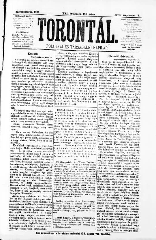 Torontál, 21. évf. 1892. szeptember 19. 194. sz.
