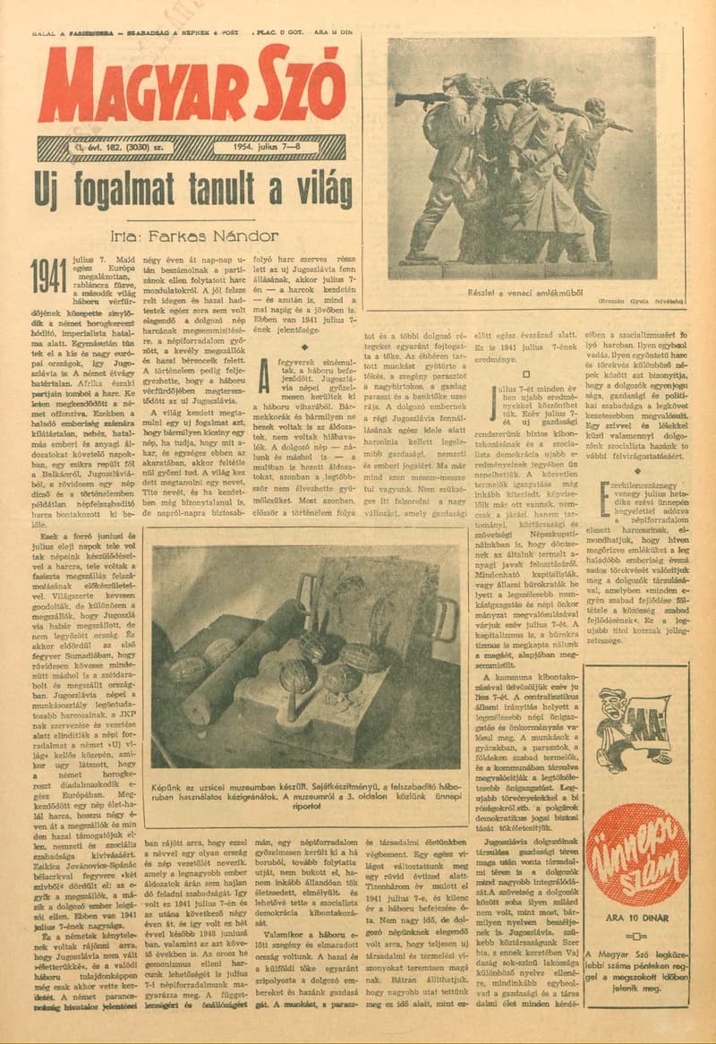 Magyar Szó, 11. évf. 1954. július 7. – 8. 182. sz. 1–12. oldal