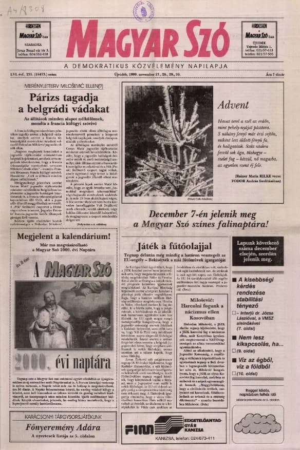Magyar Szó, 56. évf. 1999. november 27. – 30. 235. sz. 1–24. oldal