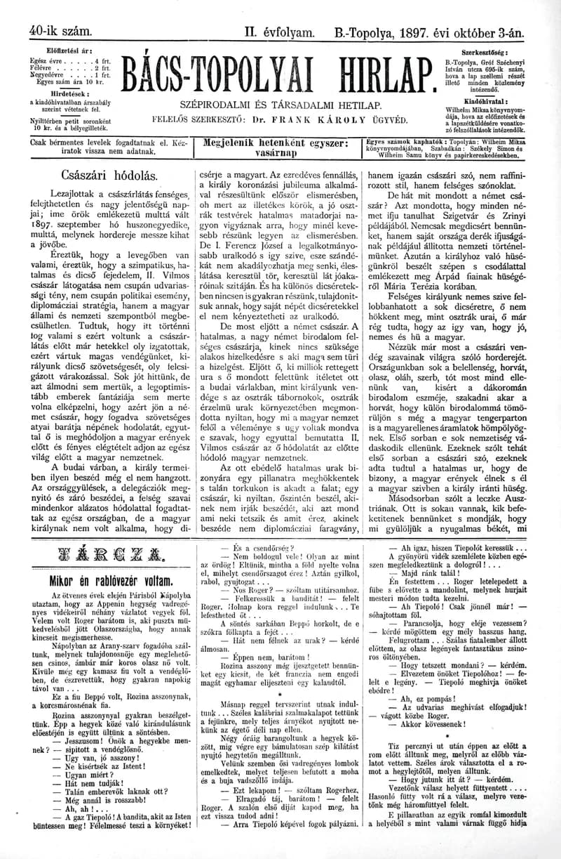Bács-Topolyai Hirlap, 2. évf. 1897. október 3. 40. sz.