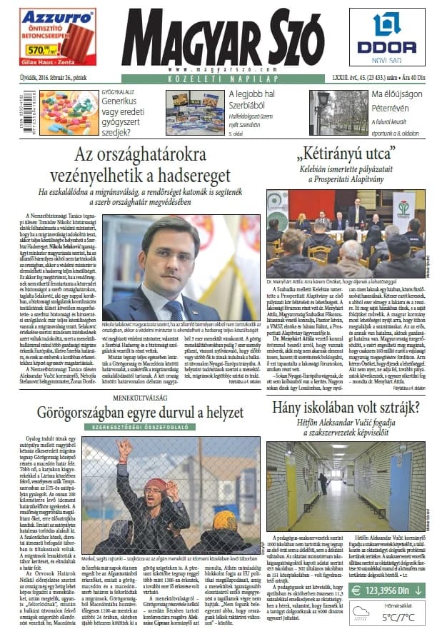 Magyar Szó, 73. évf. 2016. február 26. 45. sz. 1–16. oldal