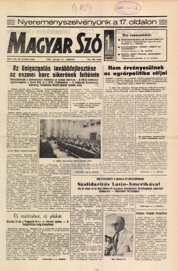 Magyar Szó, 44. évf. 1987. március 12. 69. sz. 1–20. oldal