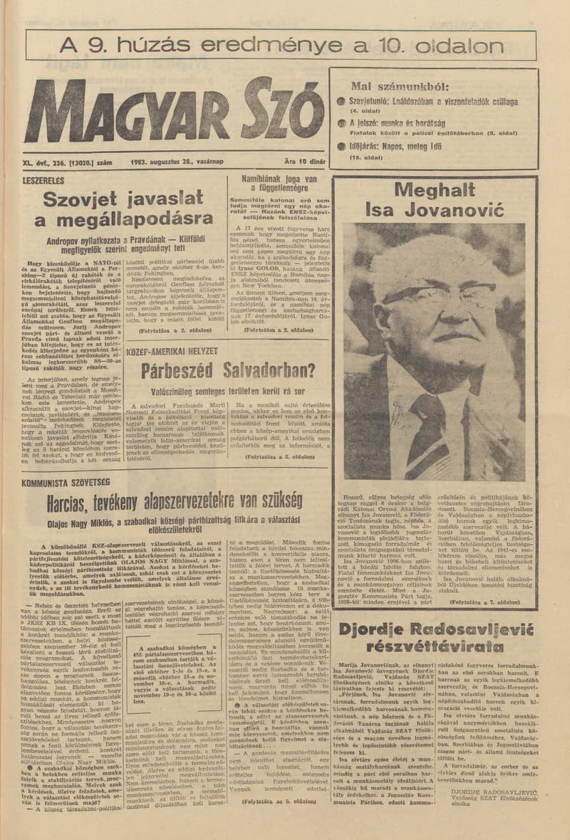 Magyar Szó, 40. évf. 1983. augusztus 28. 236. sz. 1–28. oldal