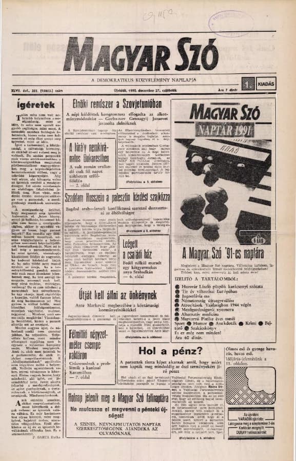Magyar Szó, 47. évf. 1990. december 27. 355. sz. 1–16. oldal