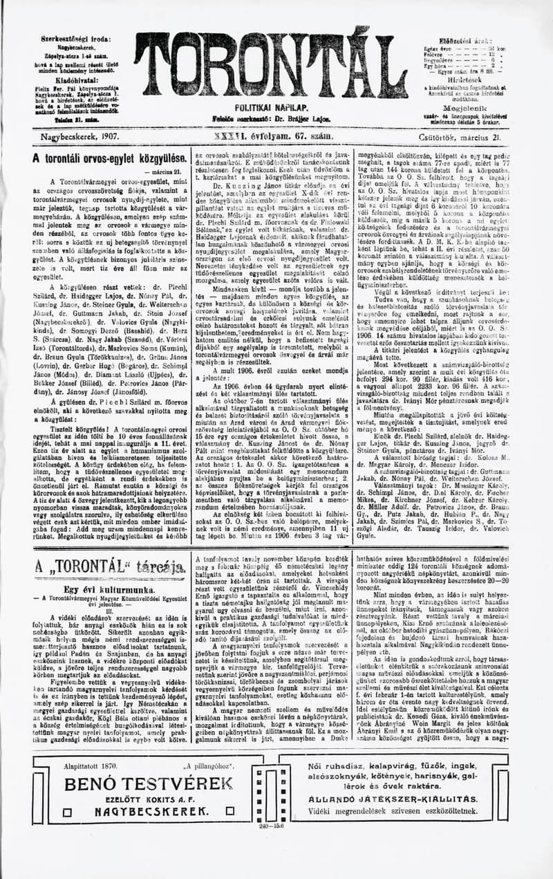 Torontál, 36. évf. 1907. március 21. 67. sz.