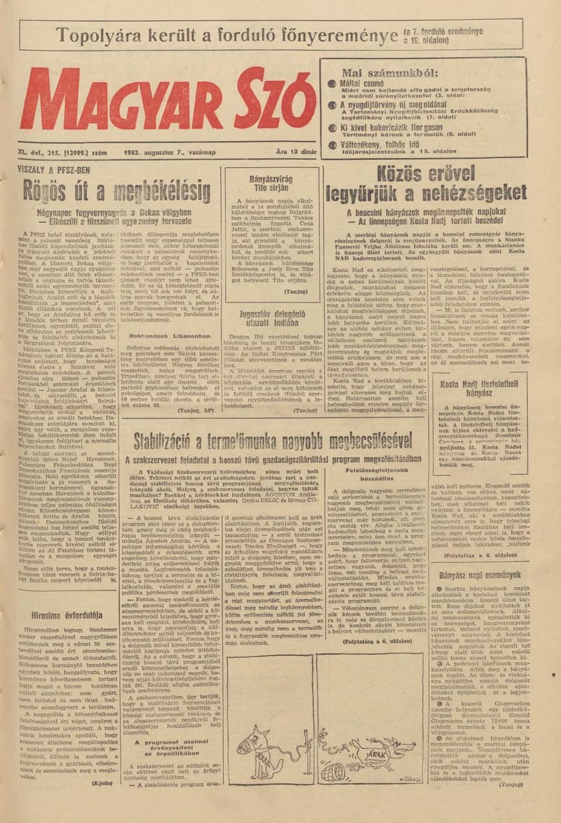 Magyar Szó, 40. évf. 1983. augusztus 7. 215. sz. 1–28. oldal