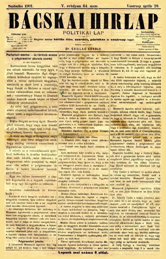 Bácskai Hirlap, 5. évf. 1901. április 28. 64. sz.