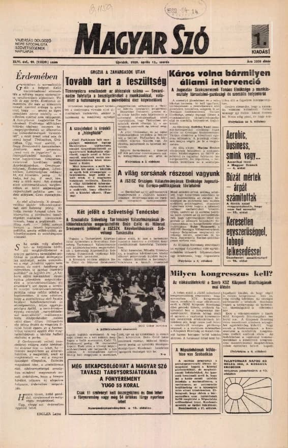 Magyar Szó, 46. évf. 1989. április 12. 99. sz. 1–20. oldal