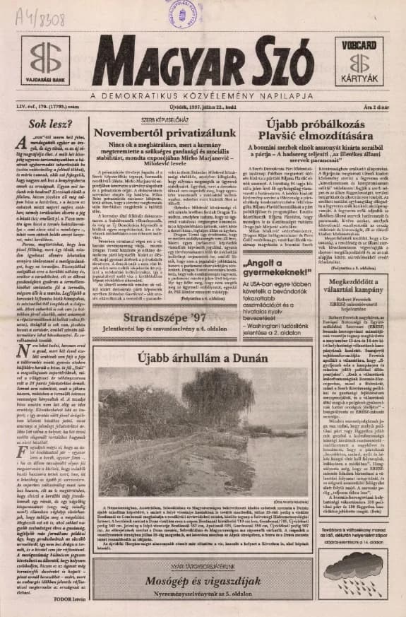 Magyar Szó, 54. évf. 1997. július 22. 170. sz. 1–16. oldal
