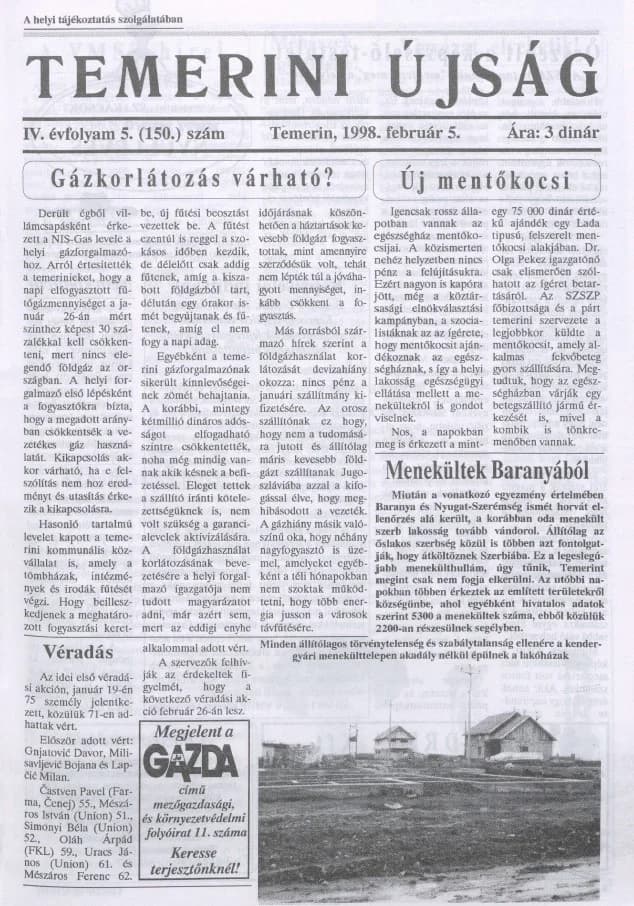 Temerini Újság, 4. évf. 1998. február 5. 5. sz.