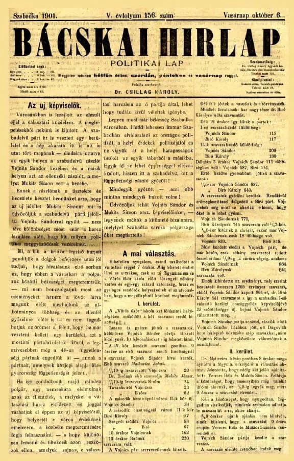 Bácskai Hirlap, 5. évf. 1901. október 6. 156. sz.