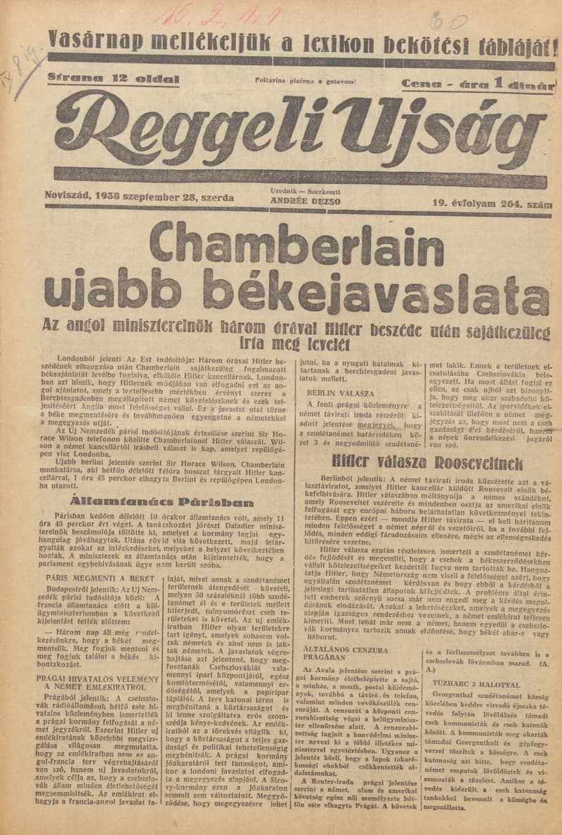 Reggeli Újság, 19. évf. 1938. szeptember 28. 264. sz.
