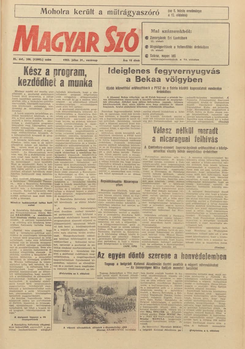 Magyar Szó, 40. évf. 1983. július 31. 208. sz. 1–28. oldal