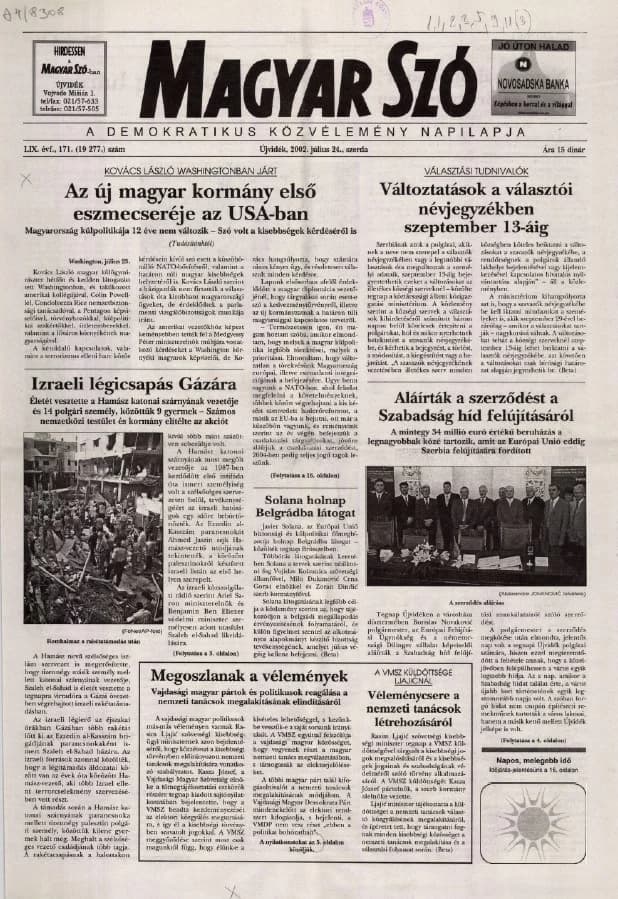 Magyar Szó, 59. évf. 2002. július 24. 171. sz. 1–16. oldal
