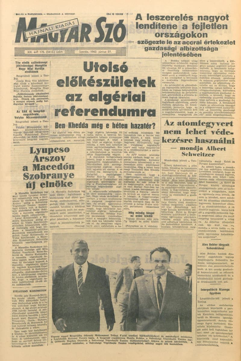 Magyar Szó, 19. évf. 1962. június 27. 175. sz. 1–12. oldal