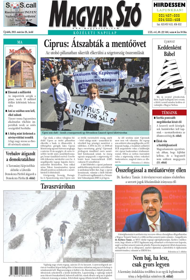 Magyar Szó, 70. évf. 2013. március 26. 69. sz. 1–20. oldal